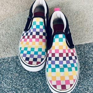 Vans Off the Wall Rainbow Checkered Slip On Shoes